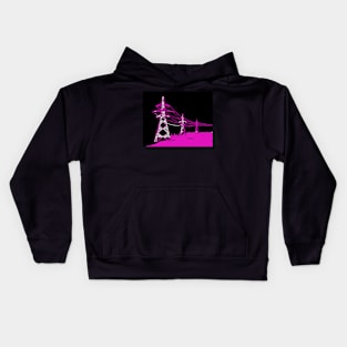 Pylons Linocut in Pink and Black Kids Hoodie